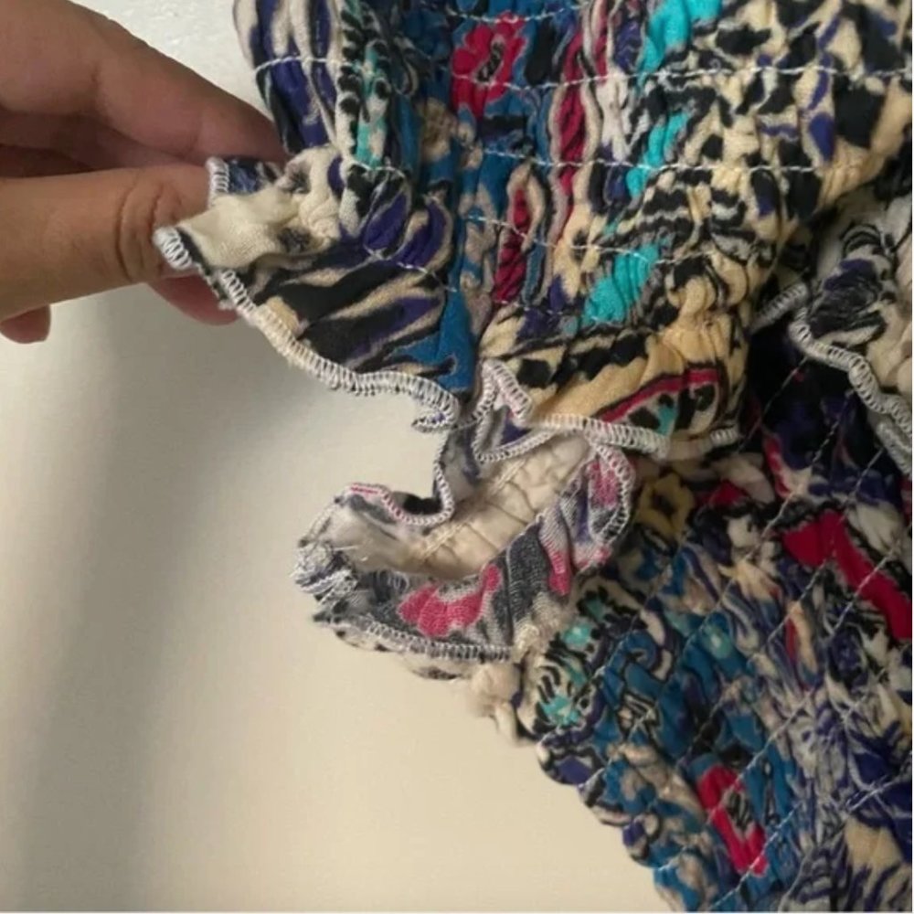 NWT Anthropologie | Blue Tan Smocked Gauze Criss-Cross Paisley Print Maxi Dress - Picture 7 of 10